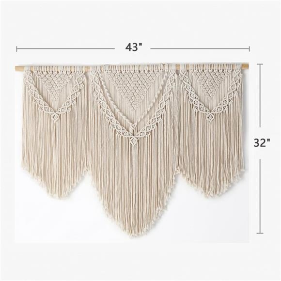Large Macrame Wall Hanging Boho Woven Art Wide Macrame Wall Decor, 43"x32" - Picture 2 of 6
